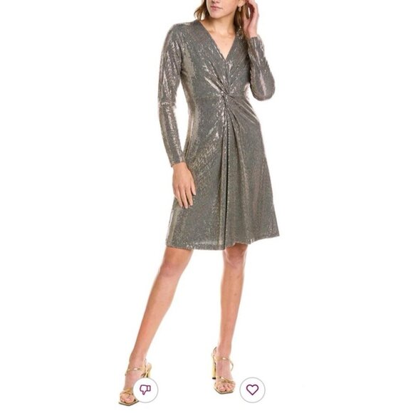 Elie Tahari Dress 4 Small Gold Sequin Long Sleeve Wedding Party Cruise - Picture 1 of 16